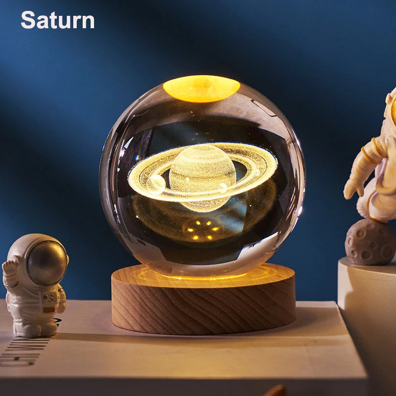 6cm 3D Crystal Ball LED Night Light | Solar System Décor