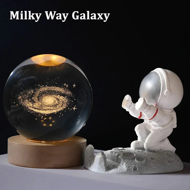 6cm 3D Crystal Ball LED Night Light | Solar System Décor