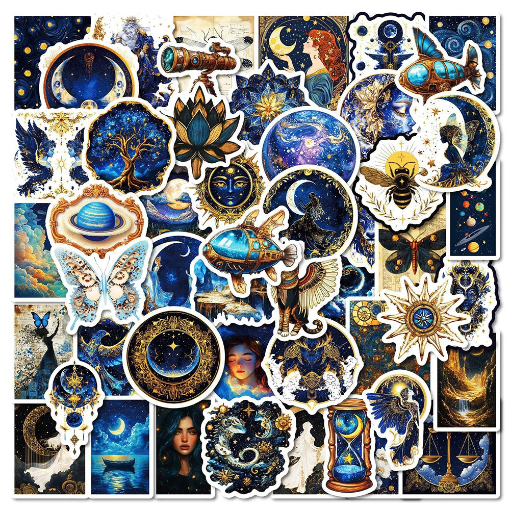 50pcs Retro Universe Stickers | Moon, Planets & Galaxy
