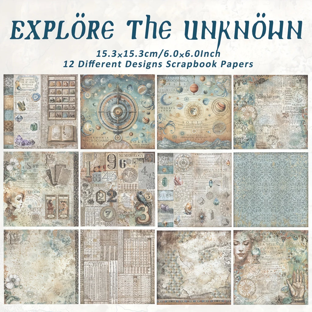 Retro Astronomy Scrapbook Paper 12 Piece Set | Junk Journal & Adventure Book Supplies