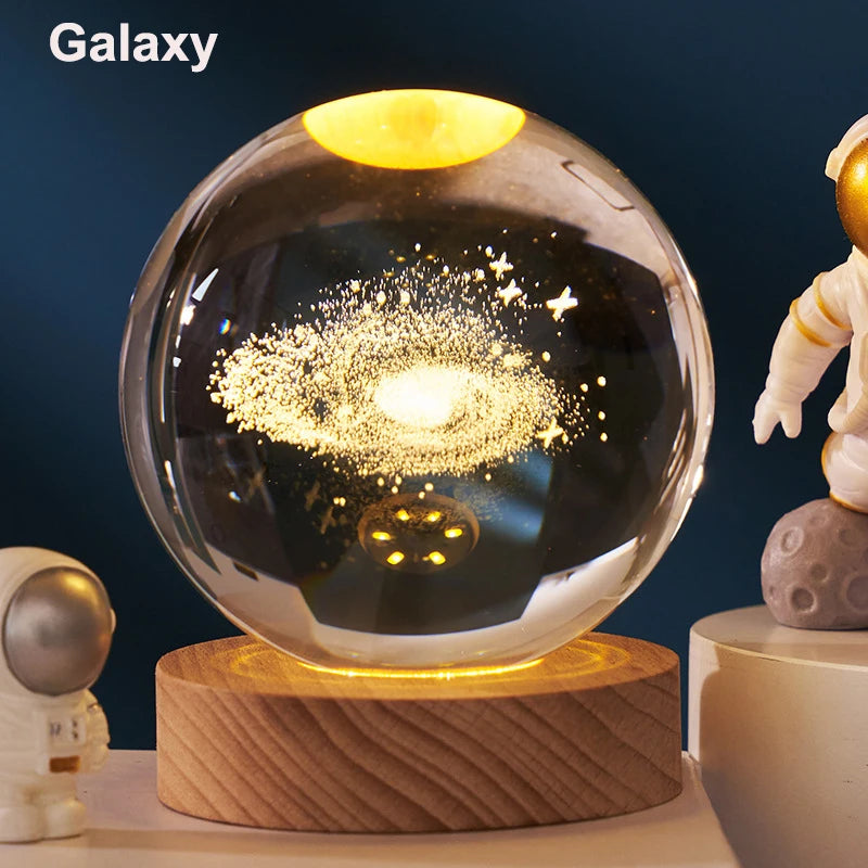 6cm 3D Crystal Ball LED Night Light | Solar System Décor