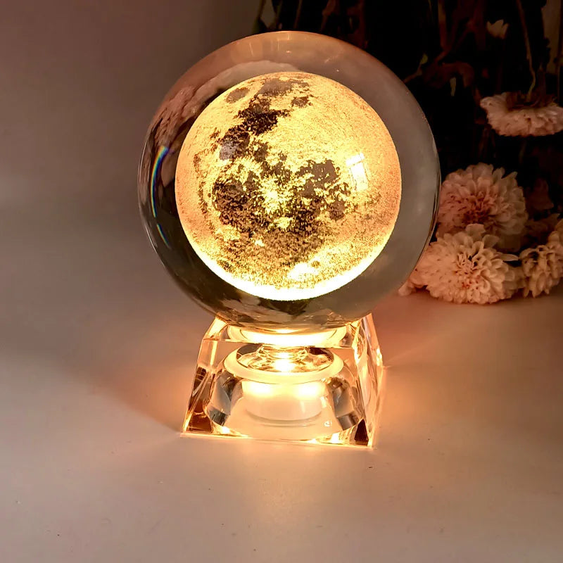 3D Laser Engraved Planet Ball Premium Crystal Glass | Desktop Decor & Photography Prop