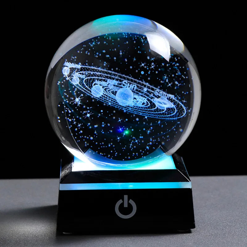 3D Laser Engraved Planet Ball Premium Crystal Glass | Desktop Decor & Photography Prop