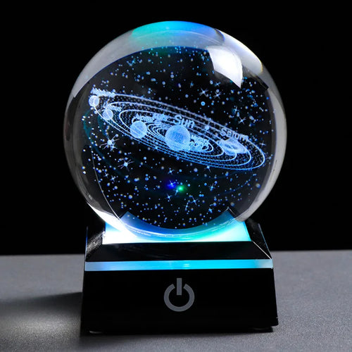 3D Laser Engraved Planet Ball Premium Crystal Glass | Desktop Decor & Photography Prop