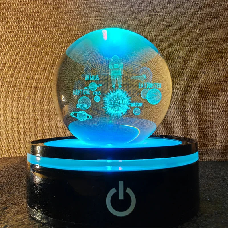 3D Laser Engraved Planet Ball Premium Crystal Glass | Desktop Decor & Photography Prop