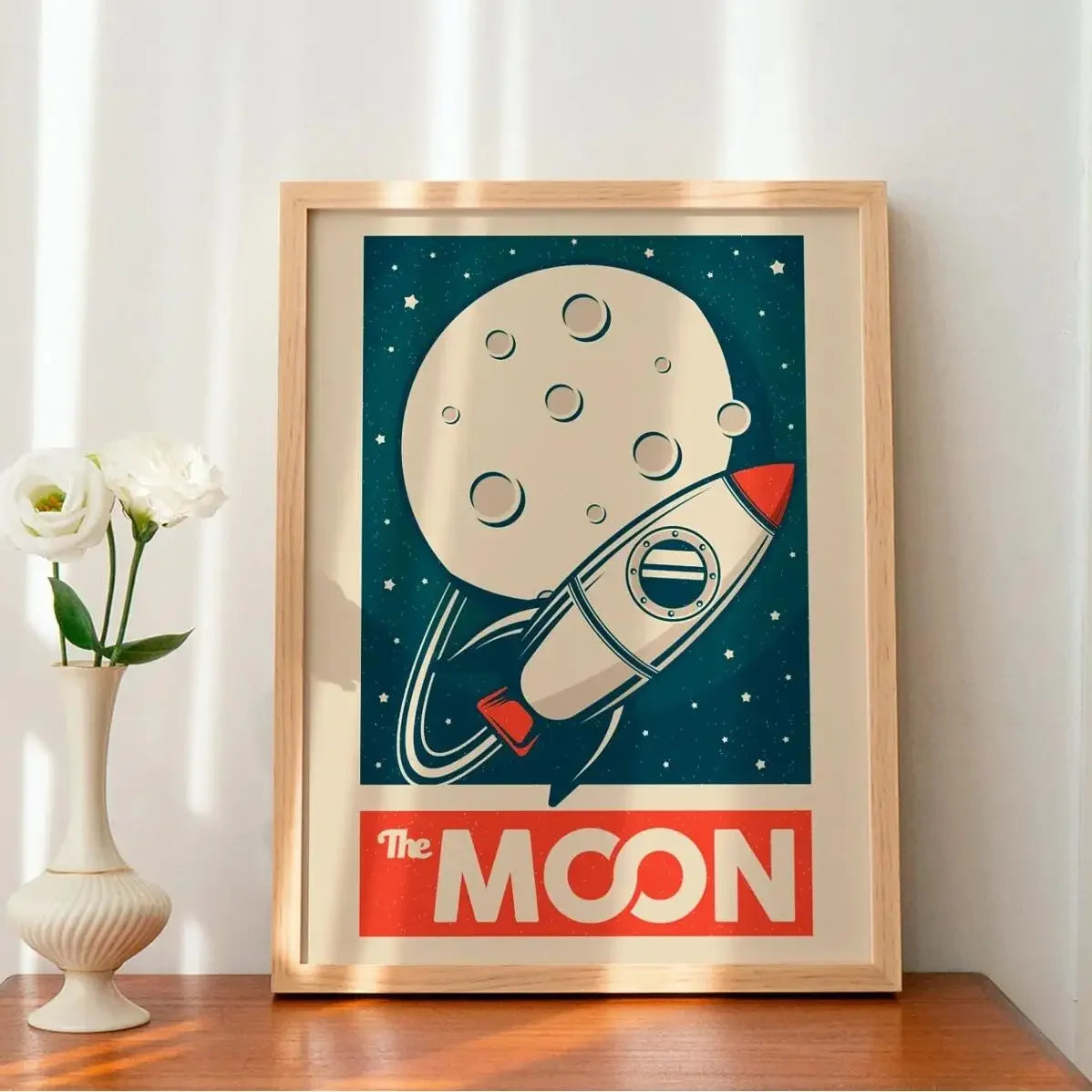Retro Solar System Canvas Wall Art | Astronaut & Moon