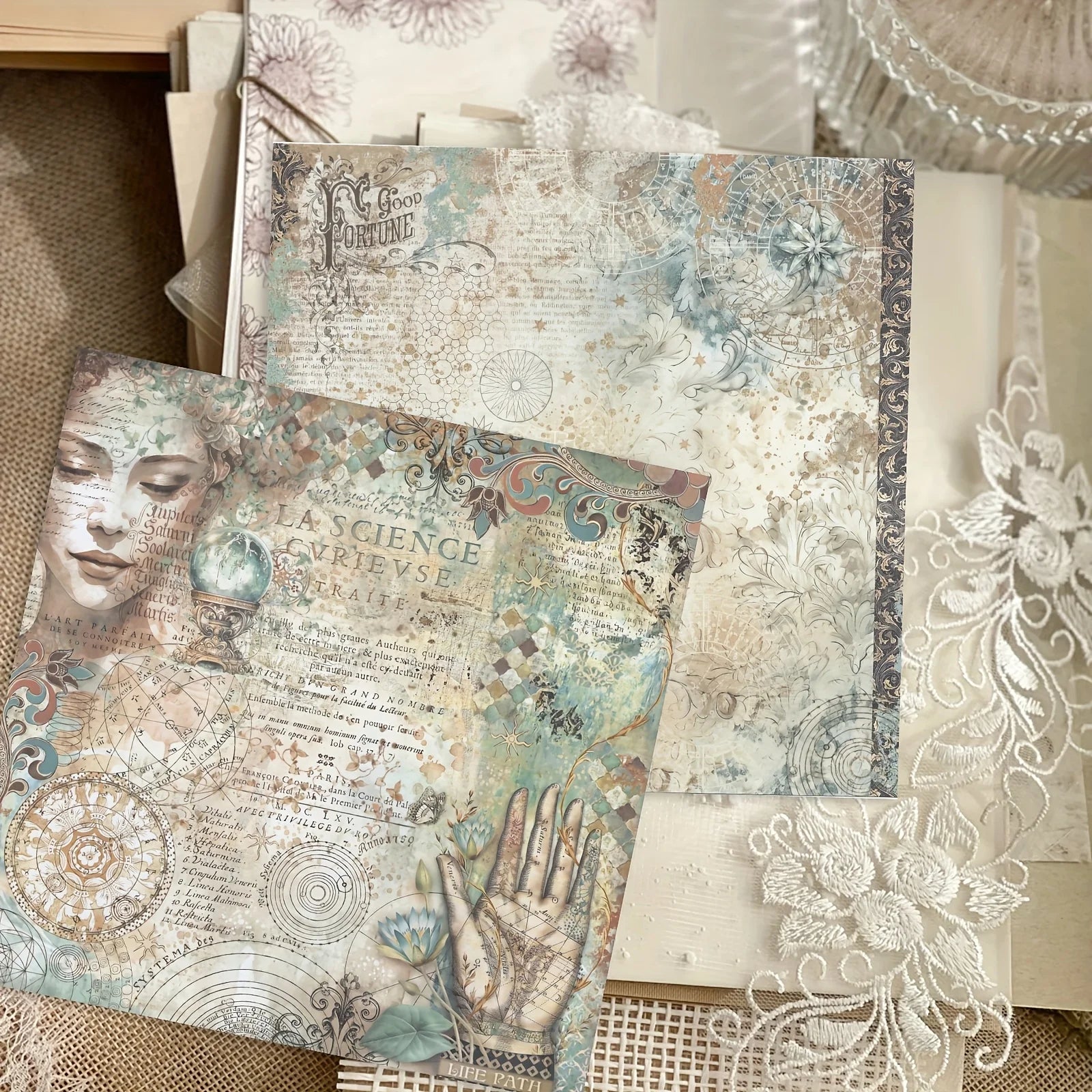 Retro Astronomy Scrapbook Paper 12 Piece Set | Junk Journal & Adventure Book Supplies