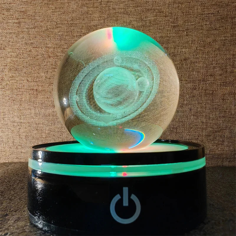 3D Laser Engraved Planet Ball Premium Crystal Glass | Desktop Decor & Photography Prop