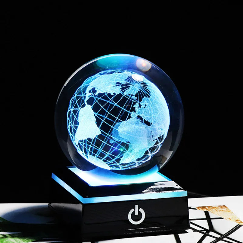 3D Laser Engraved Planet Ball Premium Crystal Glass | Desktop Decor & Photography Prop