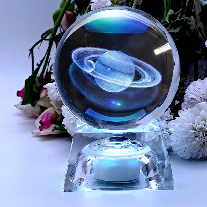 3D Laser Engraved Planet Ball Premium Crystal Glass | Desktop Decor & Photography Prop