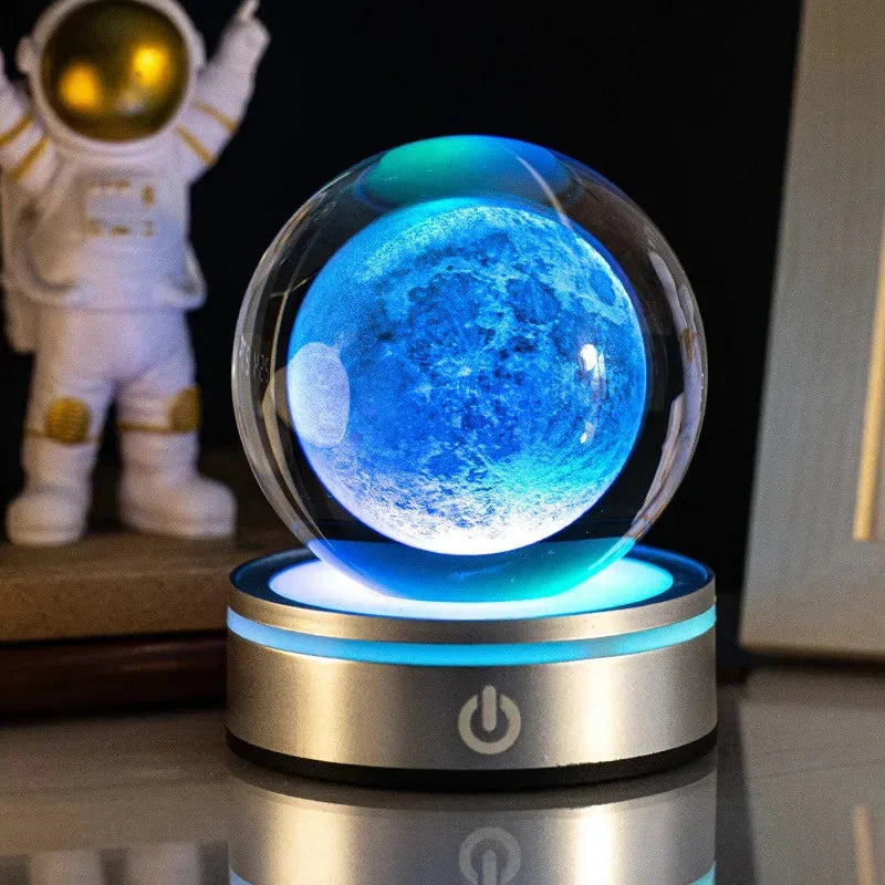 3D Laser Engraved Planet Ball Premium Crystal Glass | Desktop Decor & Photography Prop
