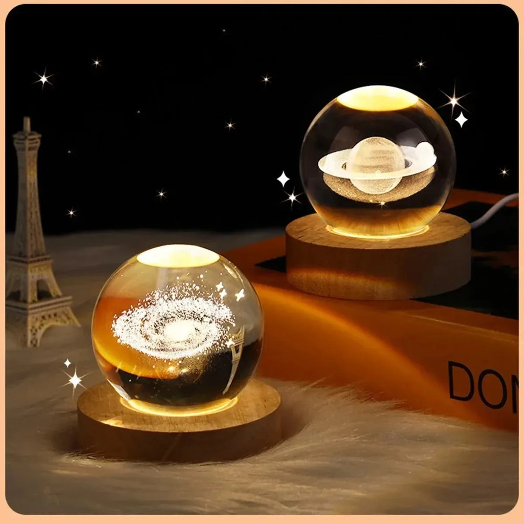 6cm 3D Crystal Ball LED Night Light | Solar System Décor