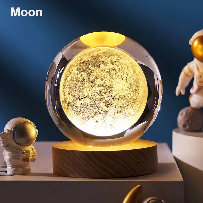 6cm 3D Crystal Ball LED Night Light | Solar System Décor