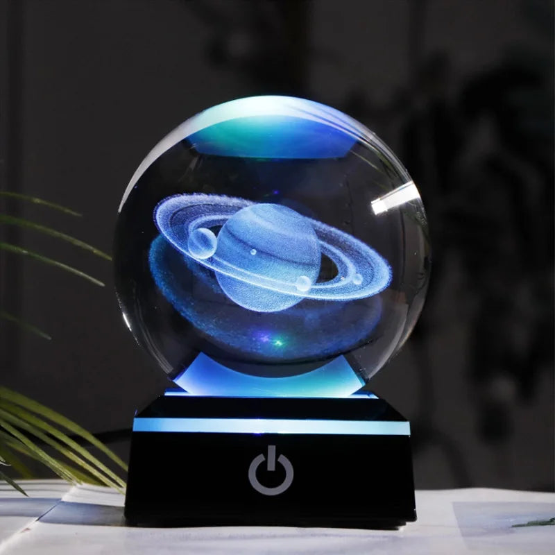 3D Laser Engraved Planet Ball Premium Crystal Glass | Desktop Decor & Photography Prop