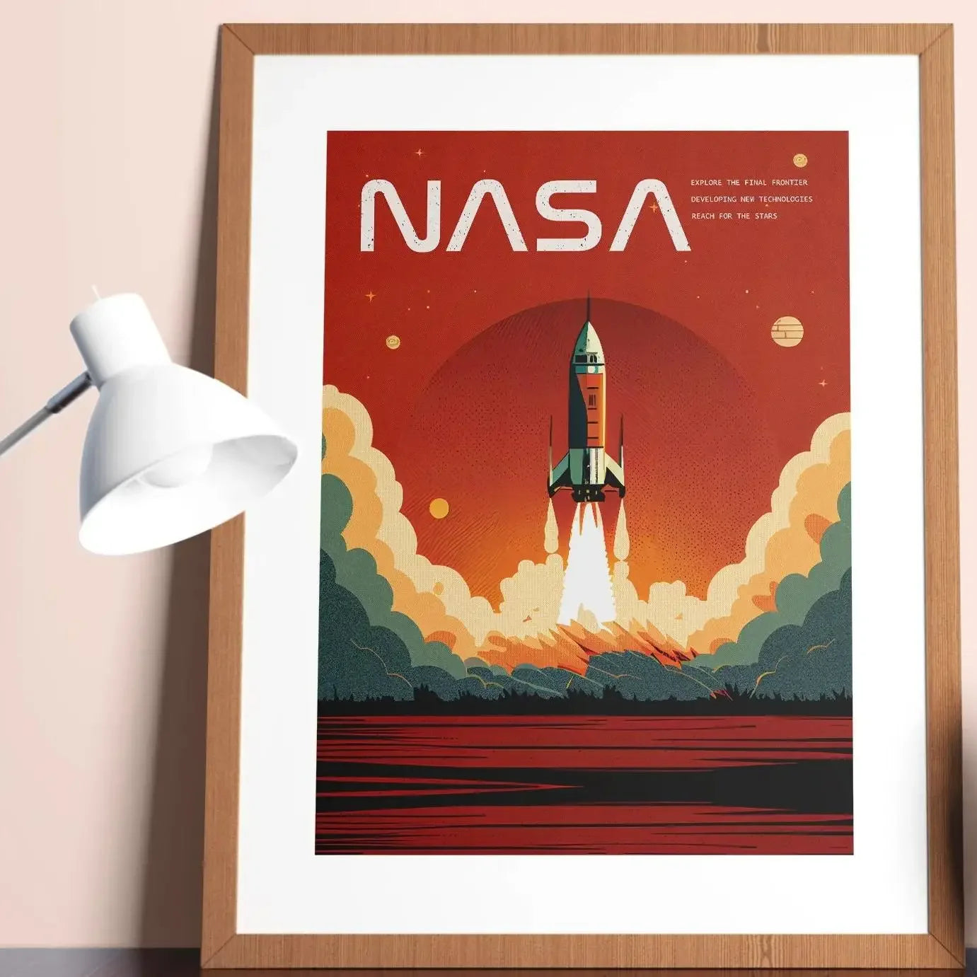 Retro Solar System Canvas Wall Art | Astronaut & Moon