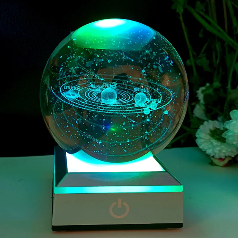3D Laser Engraved Planet Ball Premium Crystal Glass | Desktop Decor & Photography Prop