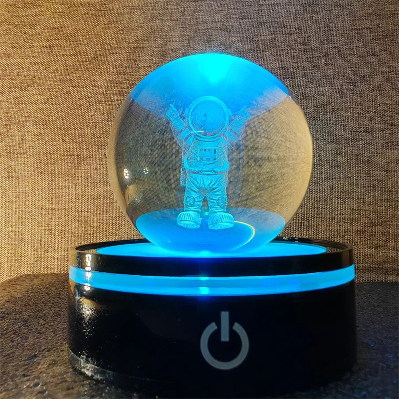 3D Laser Engraved Planet Ball Premium Crystal Glass | Desktop Decor & Photography Prop
