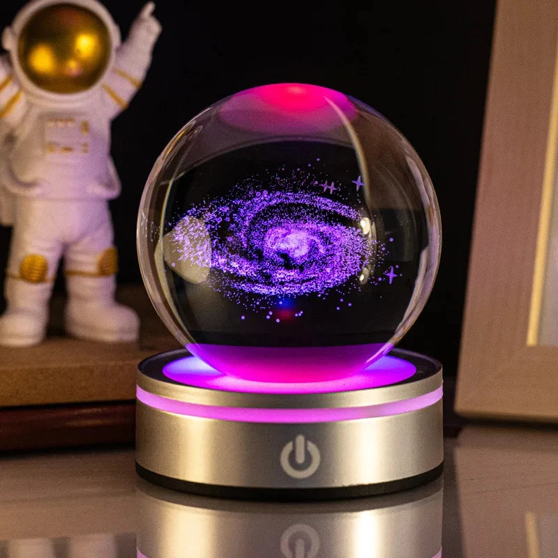 3D Laser Engraved Planet Ball Premium Crystal Glass | Desktop Decor & Photography Prop