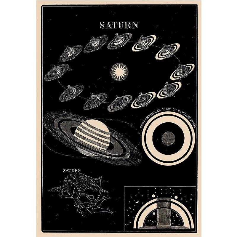 Vintage Astronomy Canvas Solar System & Moon Phases | Unframed Home Decor