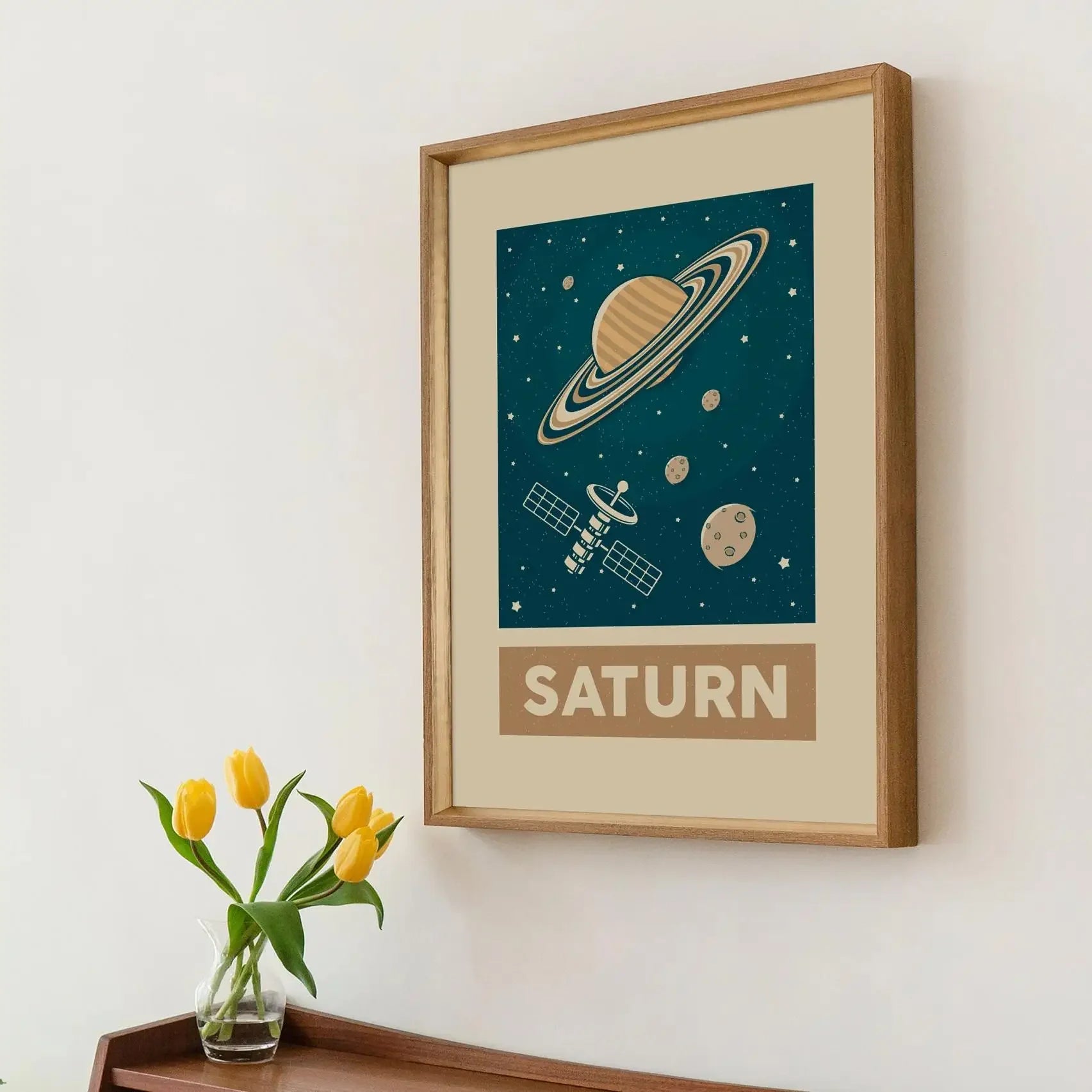 Retro Solar System Canvas Wall Art | Astronaut & Moon