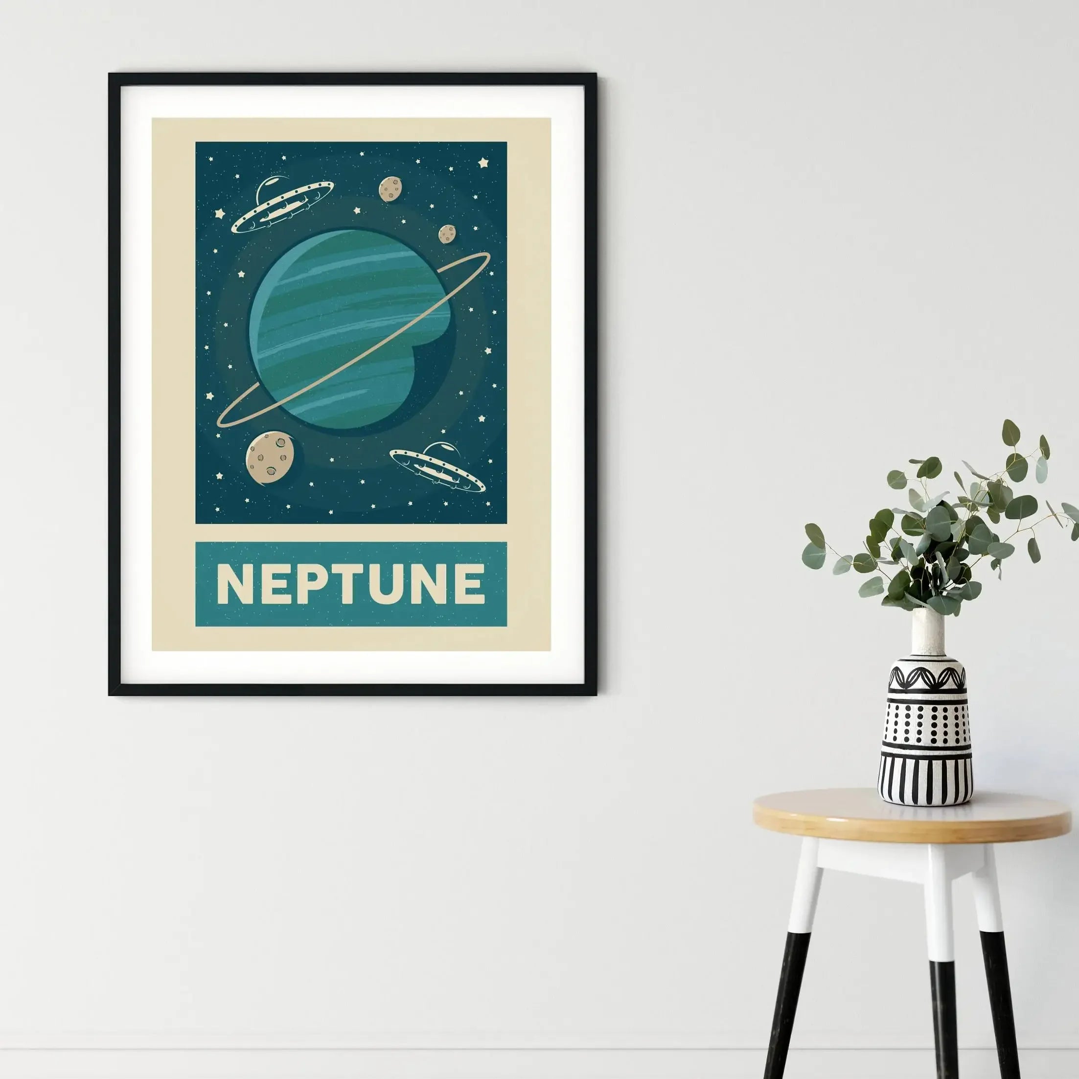 Retro Solar System Canvas Wall Art | Astronaut & Moon