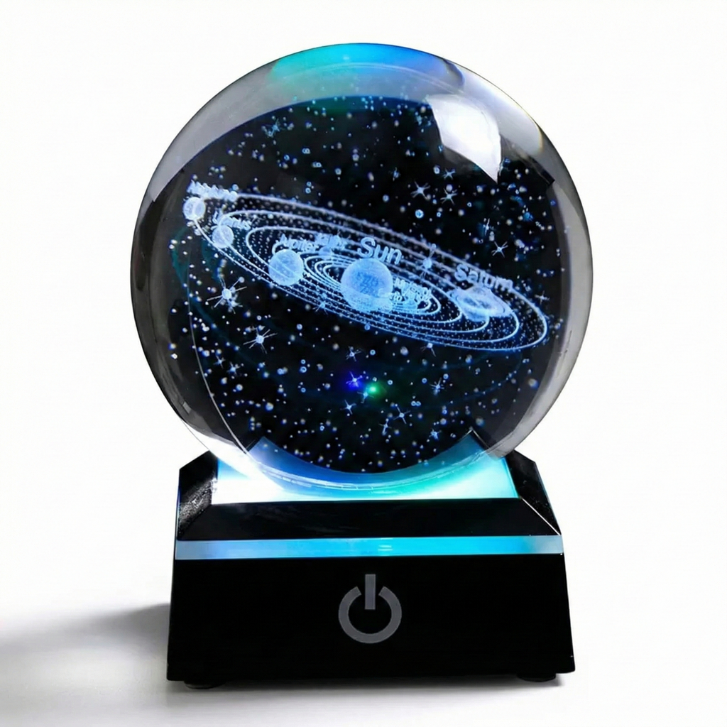 3D Laser Engraved Planet Ball Premium Crystal Glass | Desktop Decor & Photography Prop