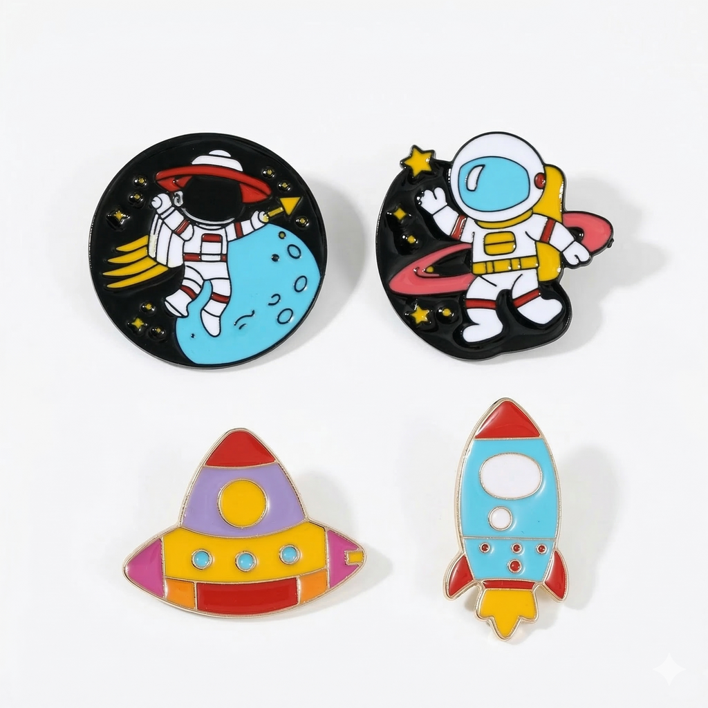 Golden Spacewalker Enamel Pin | Funny Astronaut & Rocket Ship Badge