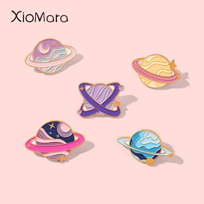 Star Sky Galaxy Enamel Pins – Romantic Cosmic Planet & Star Badges