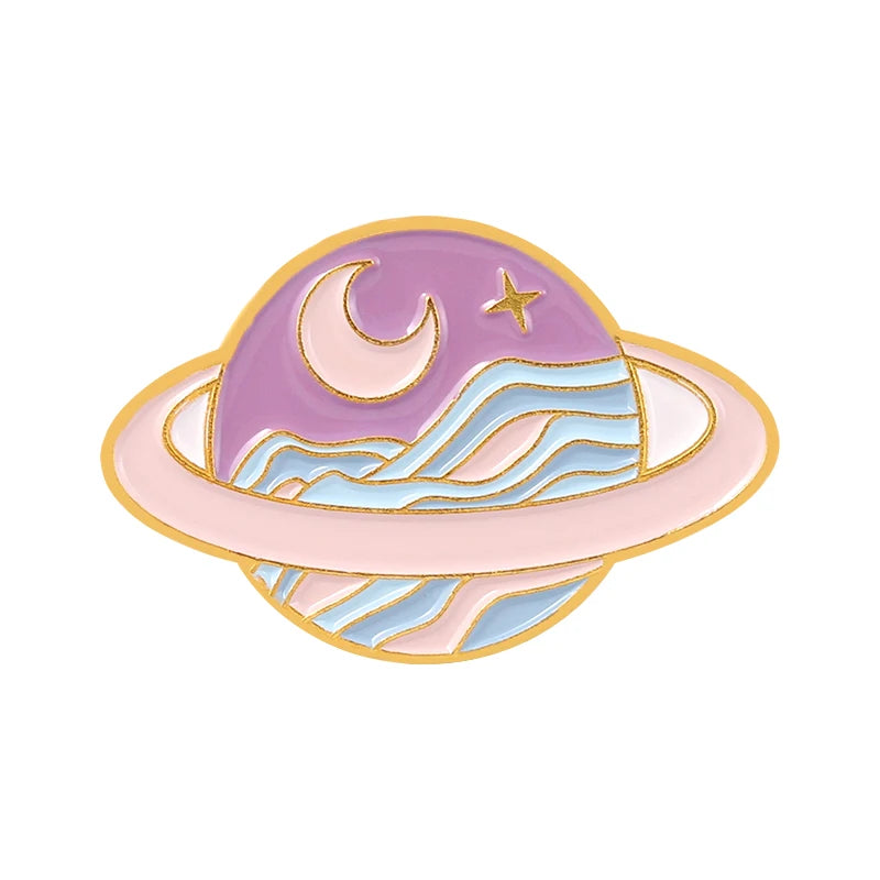 Star Sky Galaxy Enamel Pins – Romantic Cosmic Planet & Star Badges