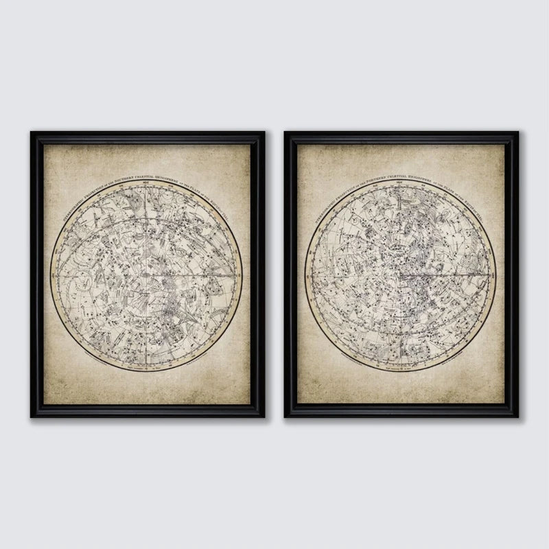 Antique Celestial Map Poster | Vintage 1822 Astronomy Drawing Canvas Painting | Retro Constellation Wall Art for Study & Living Room