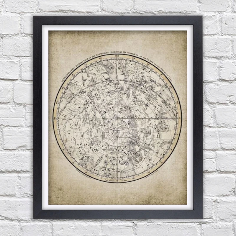 Antique Celestial Map Poster | Vintage 1822 Astronomy Drawing Canvas Painting | Retro Constellation Wall Art for Study & Living Room