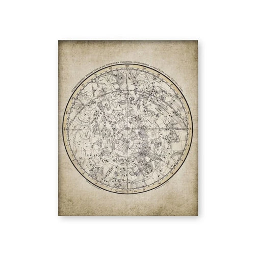Antique Celestial Map Poster | Vintage 1822 Astronomy Drawing Canvas Painting | Retro Constellation Wall Art for Study & Living Room