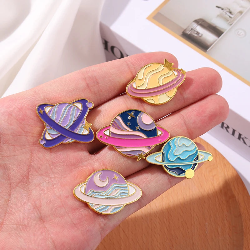 Star Sky Galaxy Enamel Pins – Romantic Cosmic Planet & Star Badges