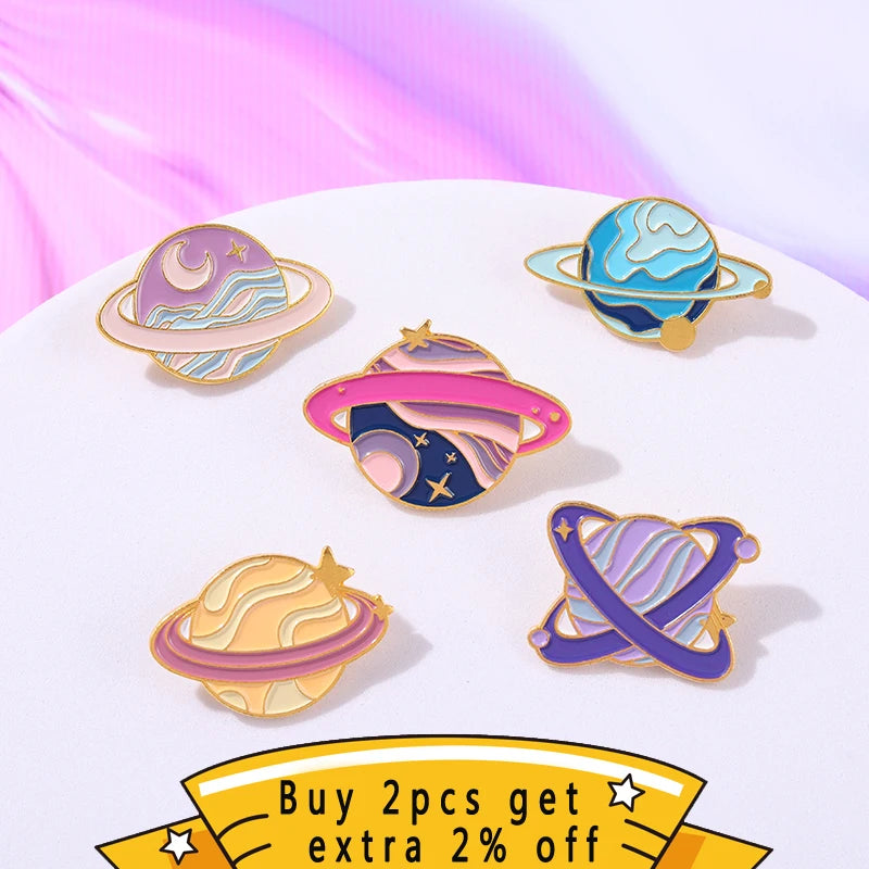 Star Sky Galaxy Enamel Pins – Romantic Cosmic Planet & Star Badges