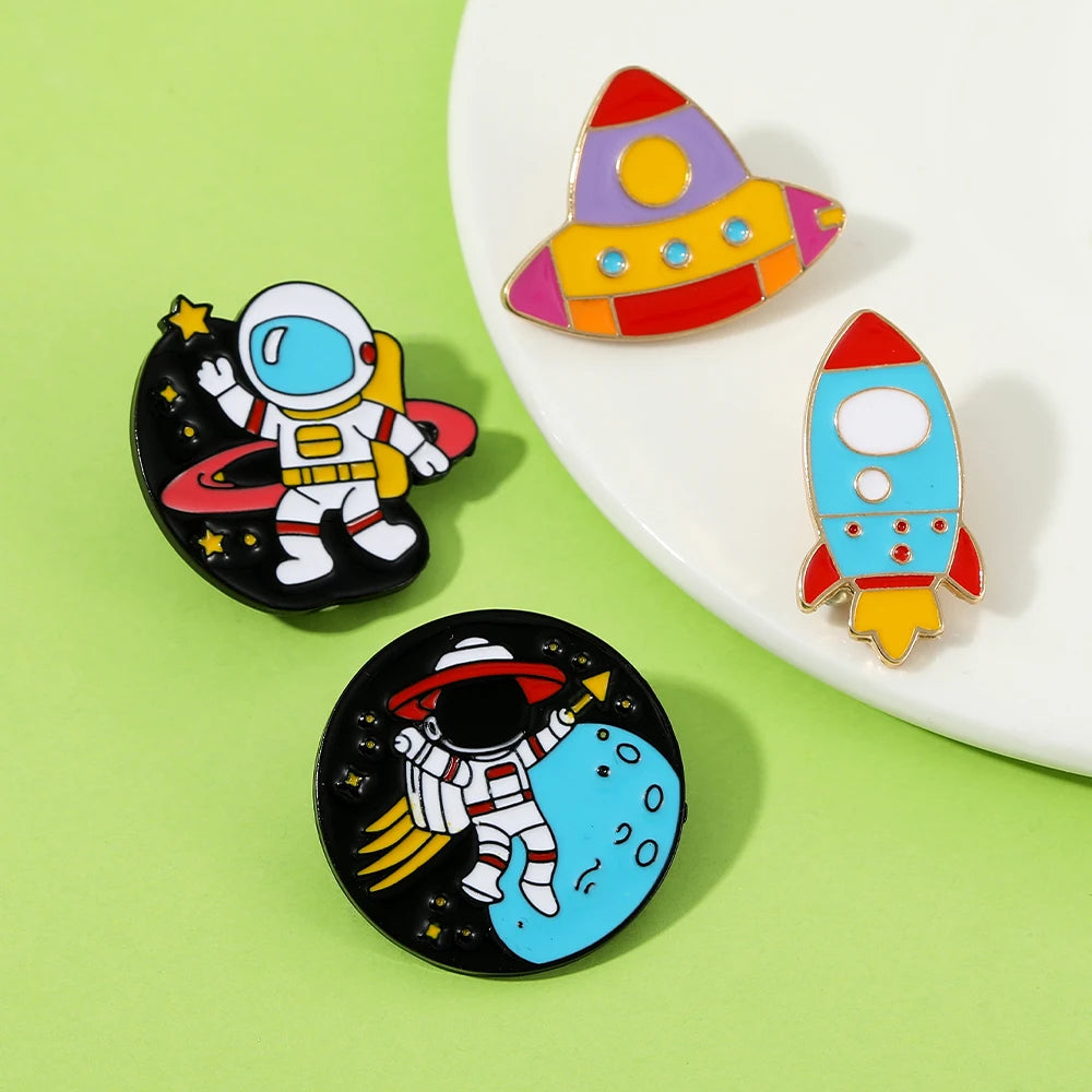 Golden Spacewalker Enamel Pin | Funny Astronaut & Rocket Ship Badge