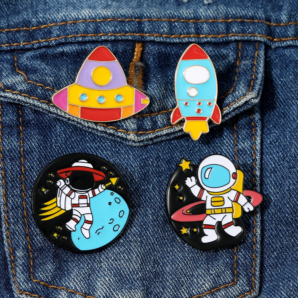 Golden Spacewalker Enamel Pin | Funny Astronaut & Rocket Ship Badge