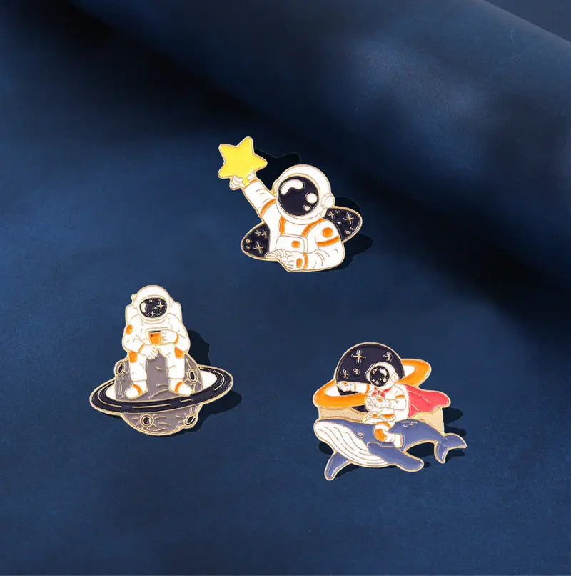 Cosmic Voyager Enamel Pin Collection | Astronaut & Galaxy Metal Brooches