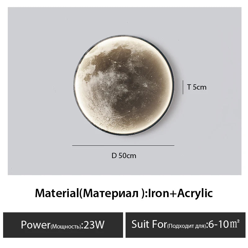 3D Moon Surface Wall Lamp | 24" LED Night Light & Modern Living Room Decor