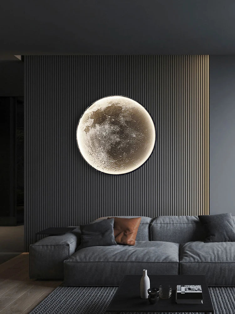 3D Moon Surface Wall Lamp | 24" LED Night Light & Modern Living Room Decor