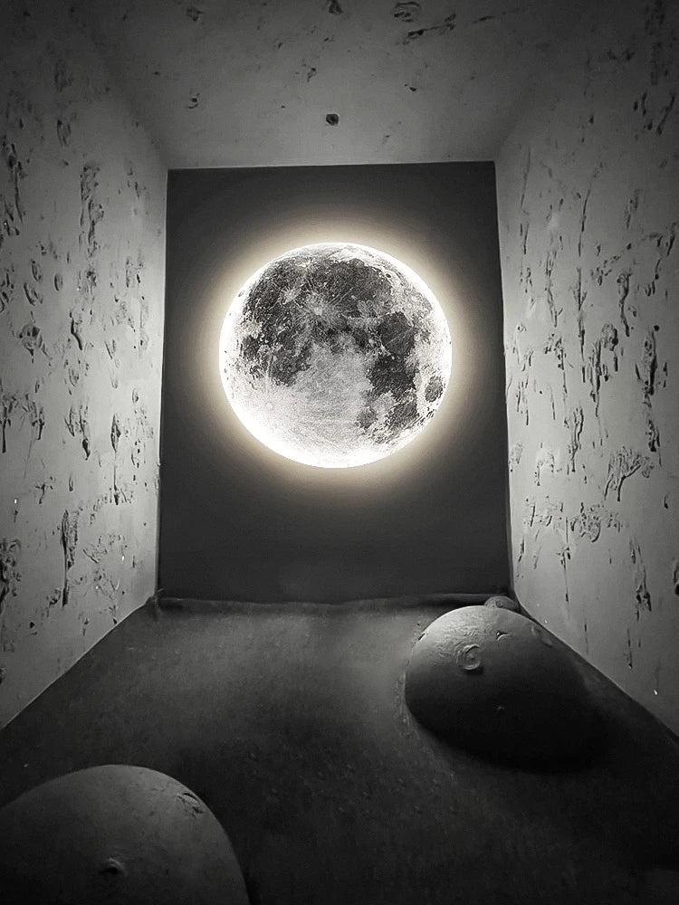 3D Moon Surface Wall Lamp | 24" LED Night Light & Modern Living Room Decor