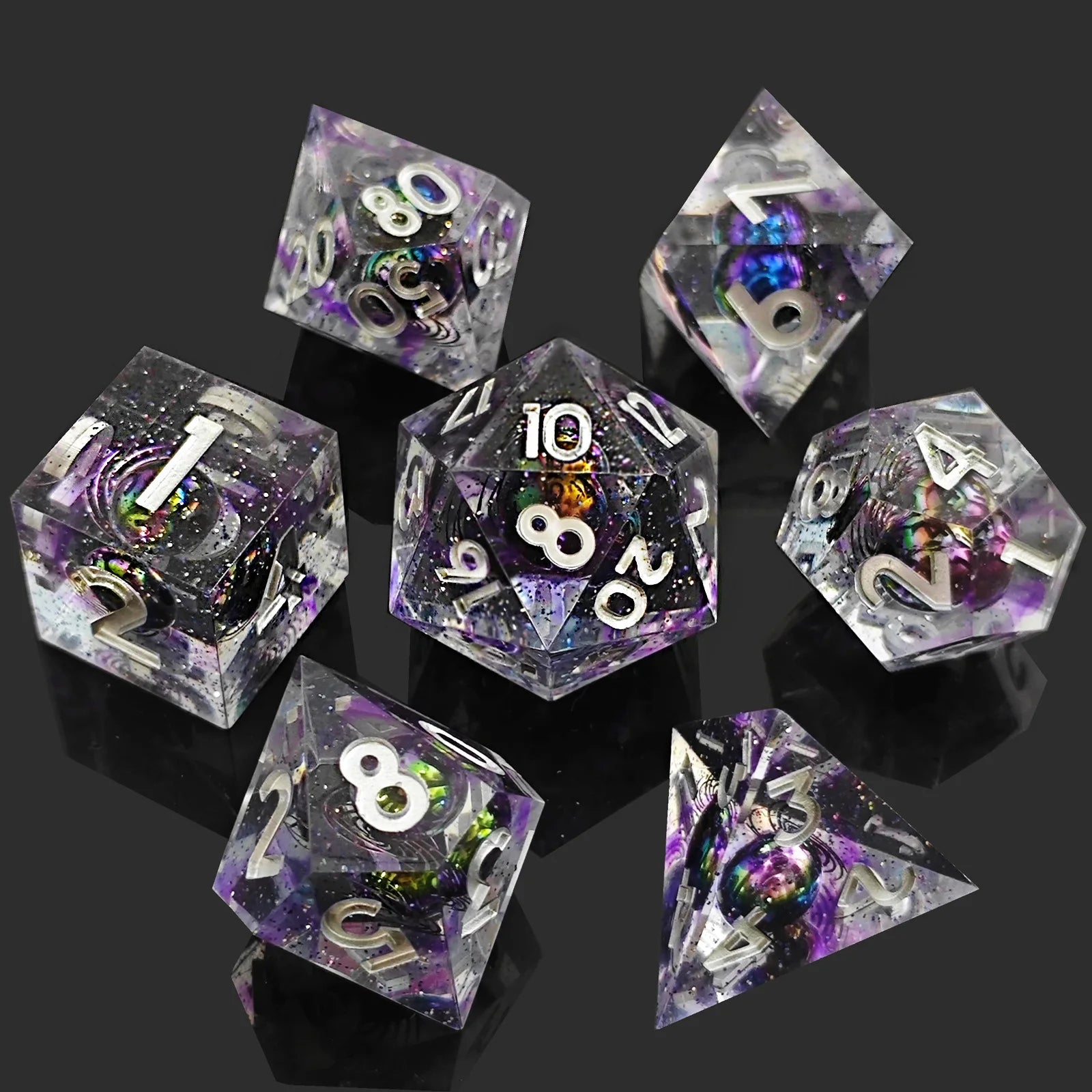 Celestial Voyager 7-Piece Polyhedral Dice Set | Unique Planet Pattern Resin Dice