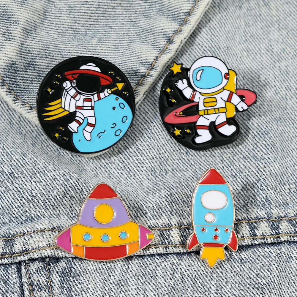 Golden Spacewalker Enamel Pin | Funny Astronaut & Rocket Ship Badge