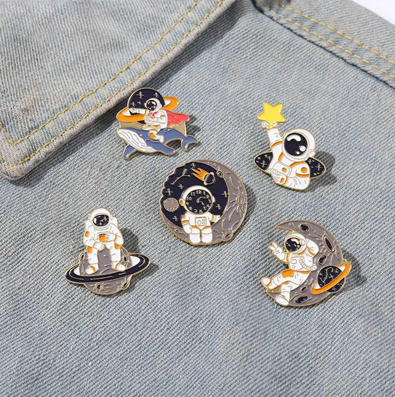 Cosmic Voyager Enamel Pin Collection | Astronaut & Galaxy Metal Brooches
