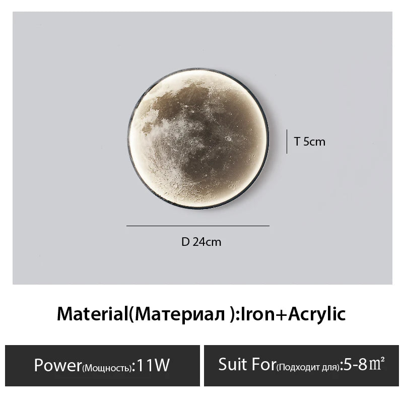 3D Moon Surface Wall Lamp | 24" LED Night Light & Modern Living Room Decor