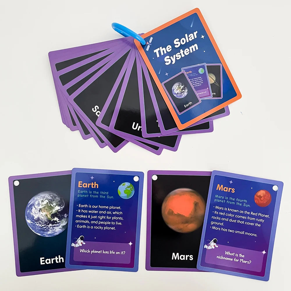 Little Astronomer’s 15-Piece Solar System Flashcard Set | Double-Sided English Learning Cards