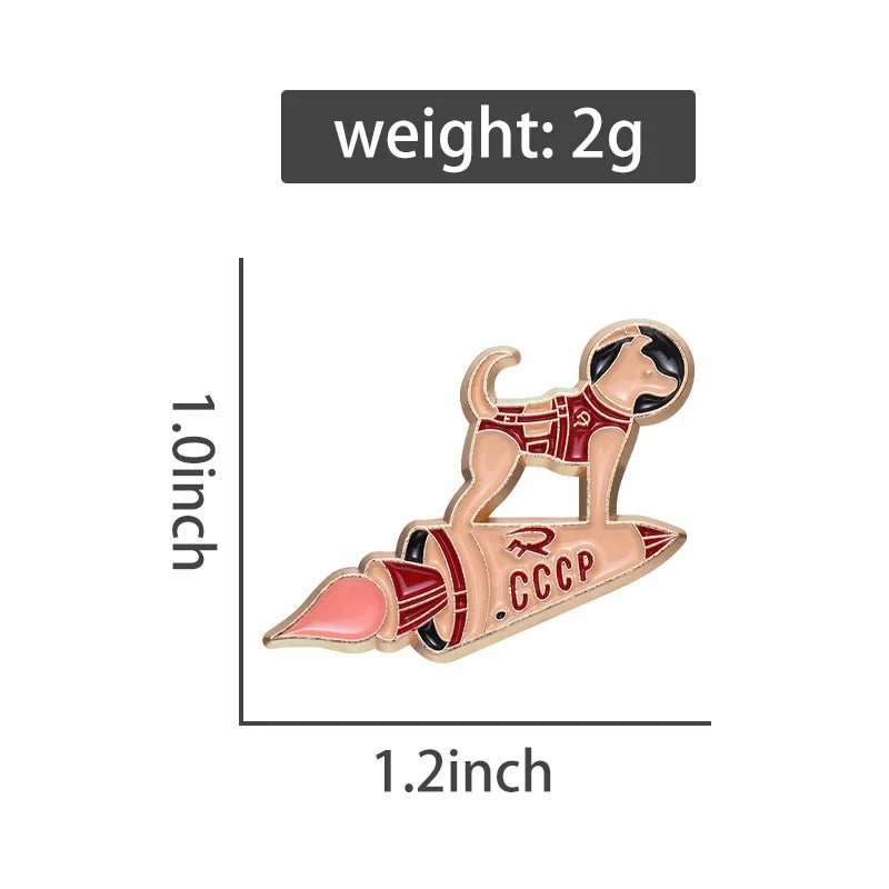 Astronaut Laika & Space Rocket Pin | Custom Metal Brooch for Space Lovers