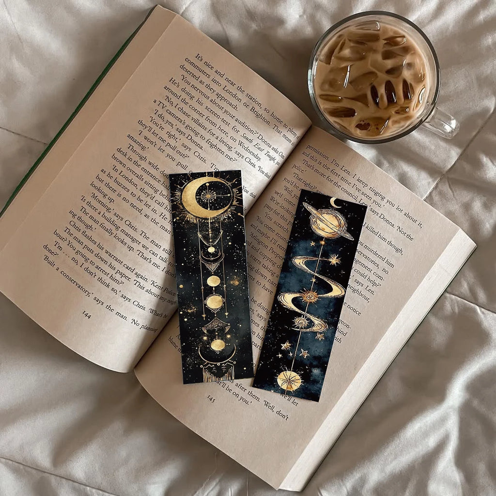 30-Piece Vintage Celestial Body Bookmark Set | Durable PVC Space Art