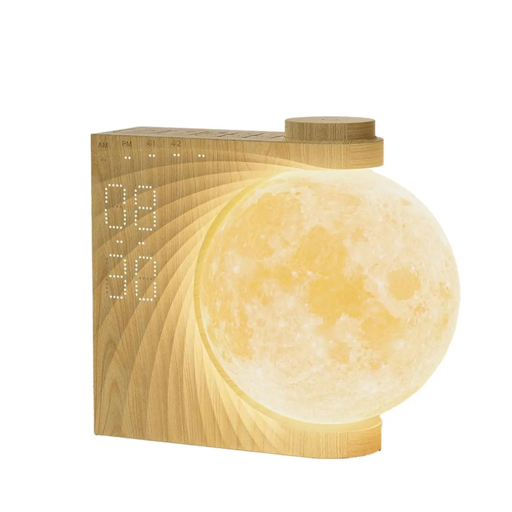 Rotating Lunar Alarm Clock | Wood Grain 8-Color RGB Moon Night Light