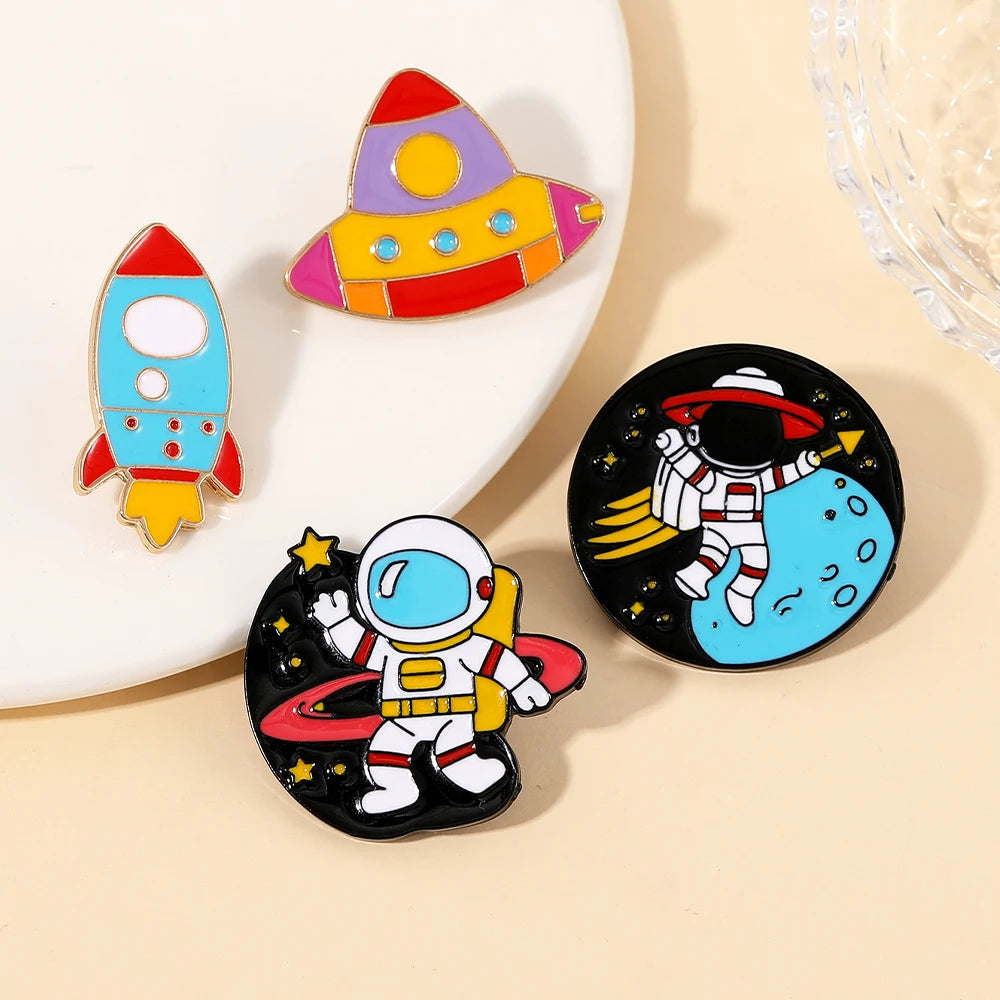 Golden Spacewalker Enamel Pin | Funny Astronaut & Rocket Ship Badge