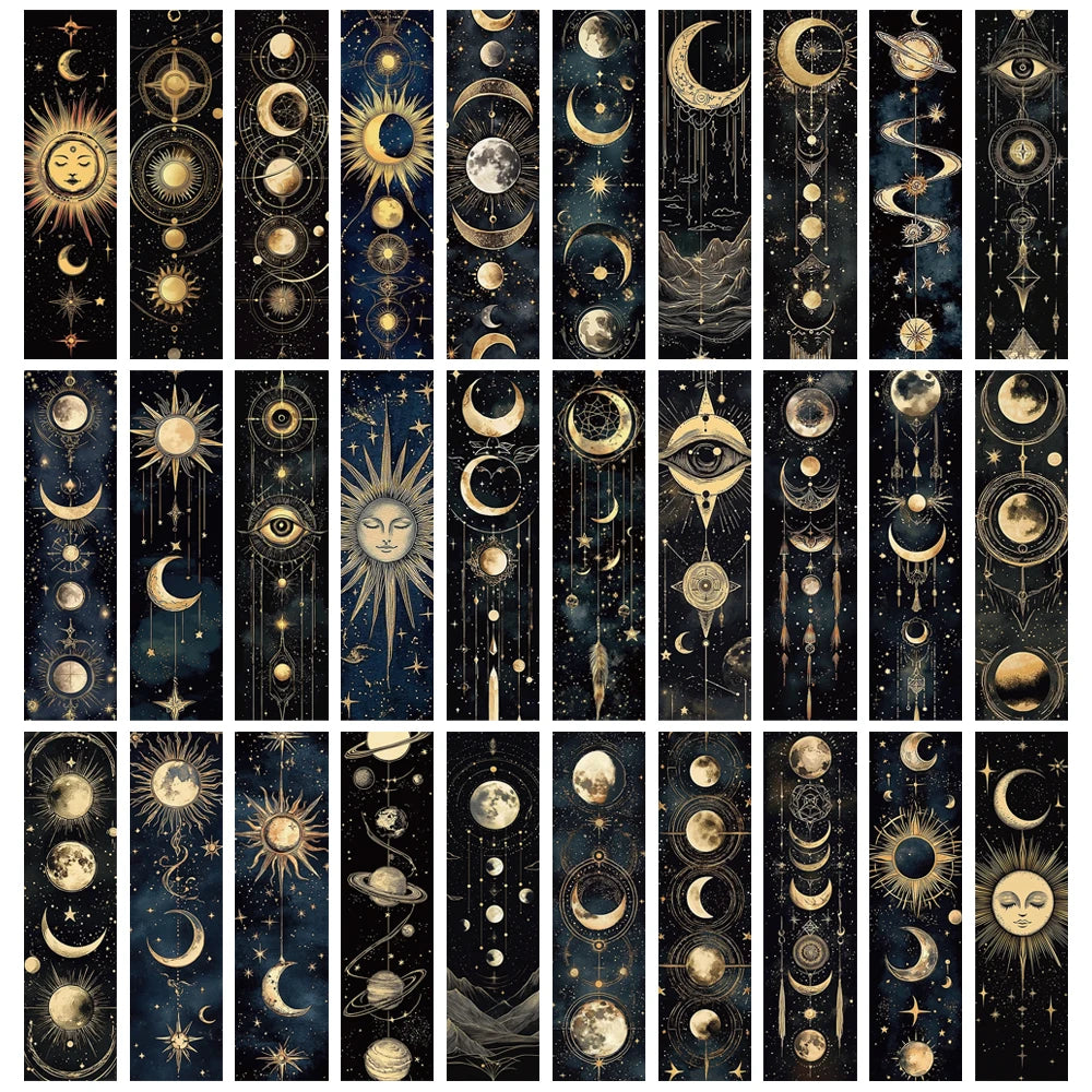 30-Piece Vintage Celestial Body Bookmark Set | Durable PVC Space Art
